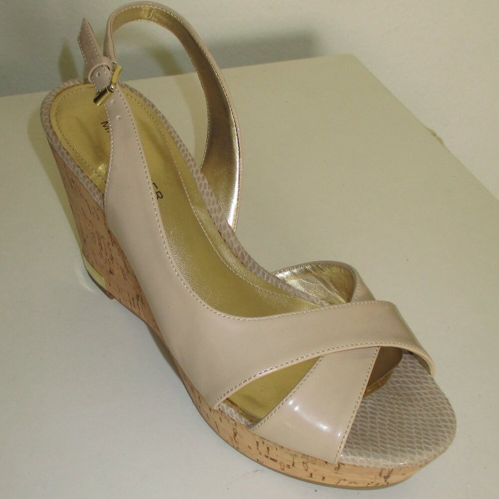 Marc Fisher Womens Bone Slingback 1" Platform Sandal w/3" Wedge Heel NWOB - 9M